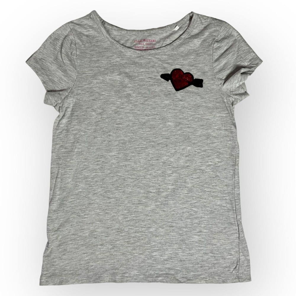 Isaac Mizrahi Girls Heather Gray Short Sleeve T with Sequin Applique Heart Sz M
